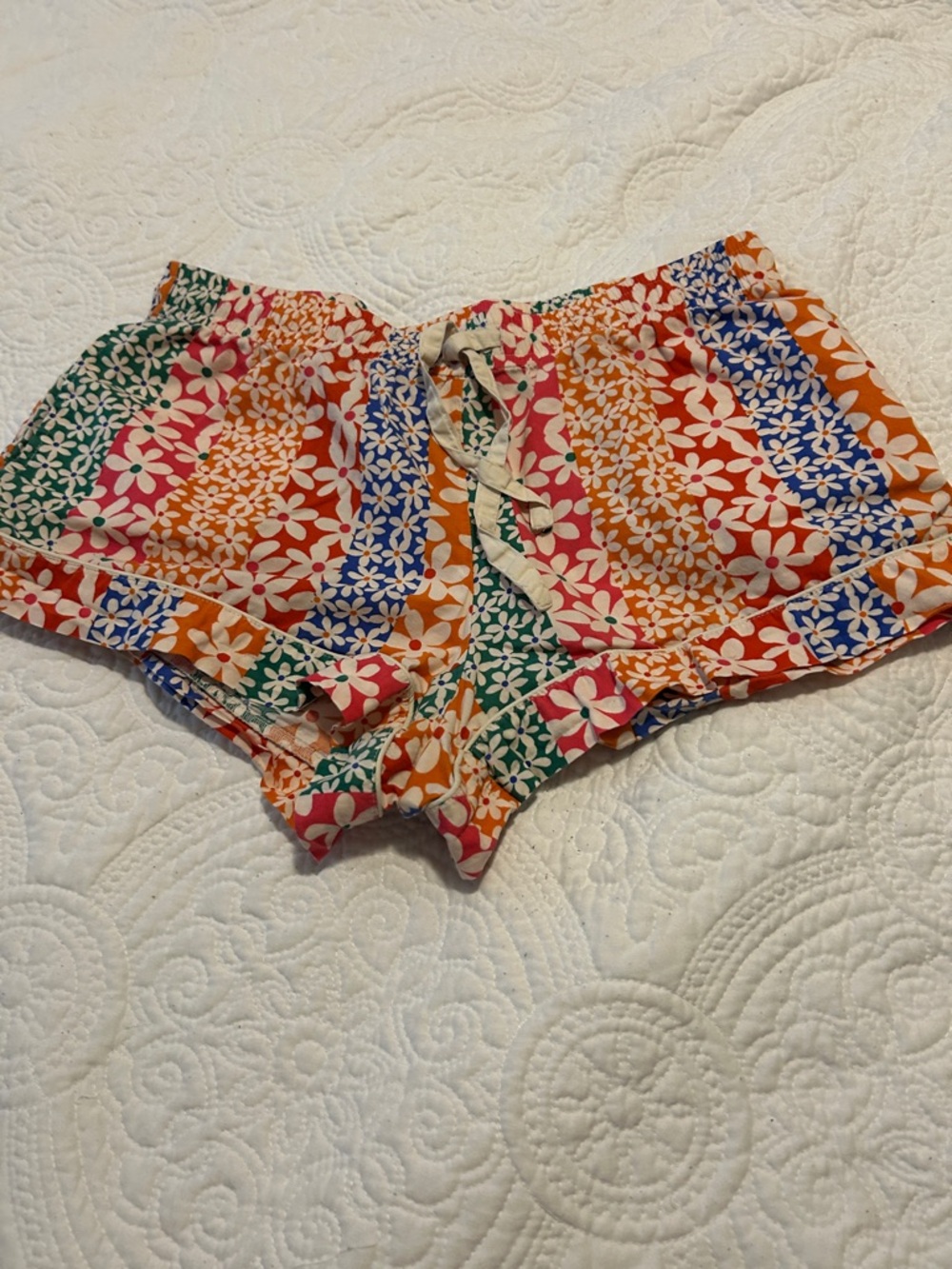 ban.do Multicolor Floral Stripe Drawstring Shorts